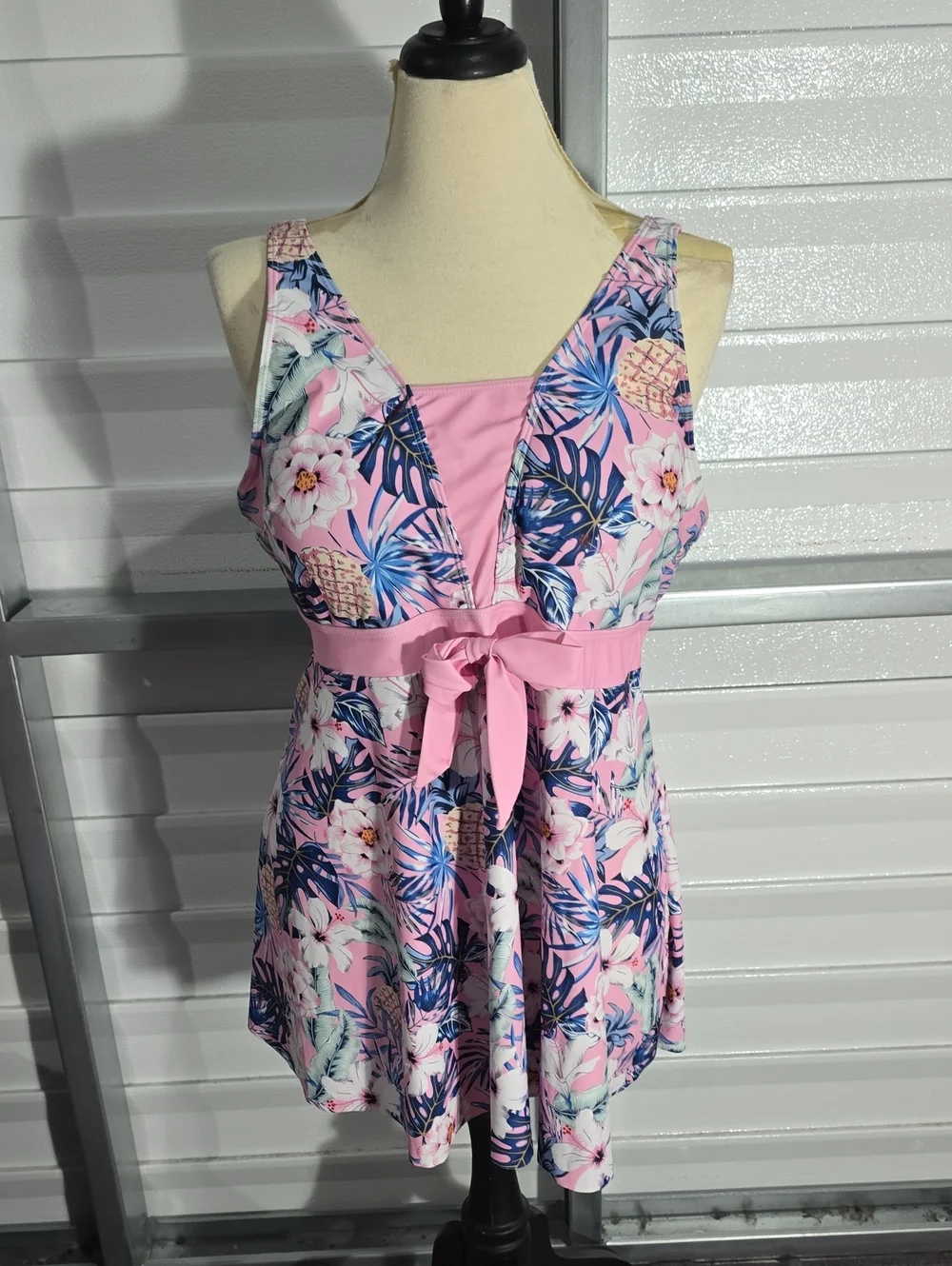 Pink Tropical Floral Swimdress with High-Waist Bikini Bottoms Size 4X Never Worn